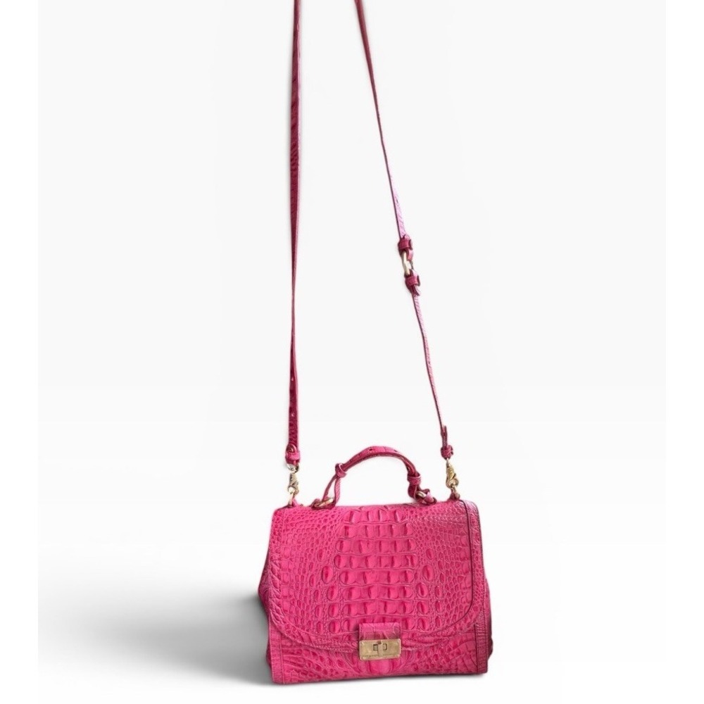 Brahmin Phoebe Taffeta Melbourne Pink Croc Embossed Crossbody Satchel STUNNING - Picture 16 of 16